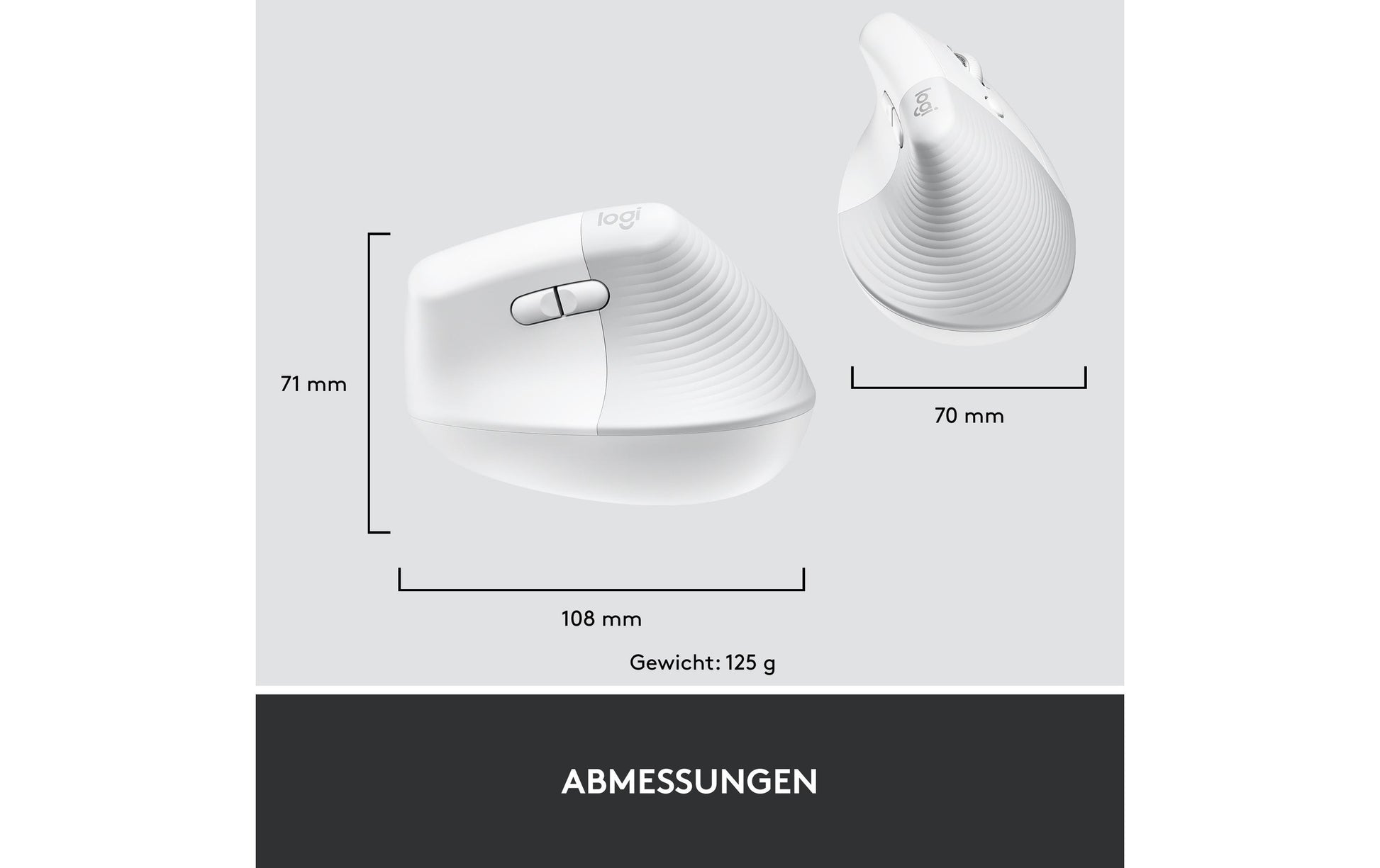 Logitech Lift for Business Ergonomische Maus – kabellos, für Rechtshänder, vertikal, Bolt-Empfänger, weiss