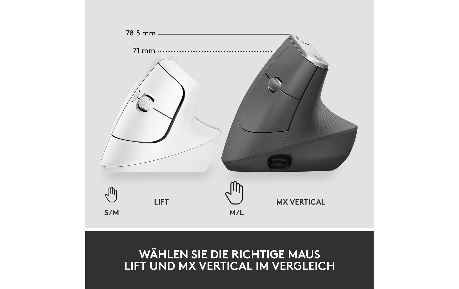 Logitech Lift for Business Ergonomische Maus – kabellos, für Rechtshänder, vertikal, Bolt-Empfänger, weiss