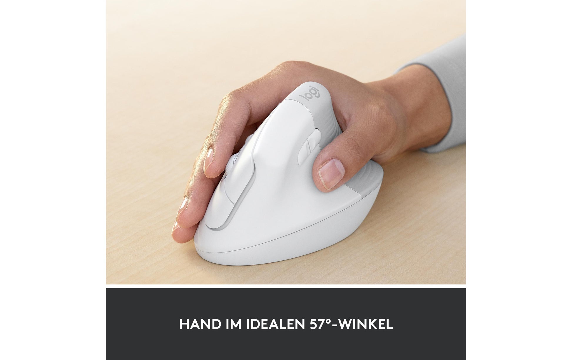 Logitech Lift for Business Ergonomische Maus – kabellos, für Rechtshänder, vertikal, Bolt-Empfänger, weiss