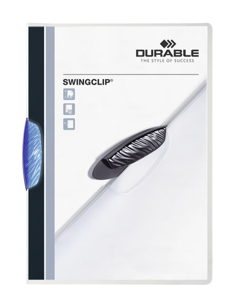 Durable Swingclip Klemmhefter für A4, Kunststoff, Blau – Transparenter Vorderdeckel – Bis 30 Blatt