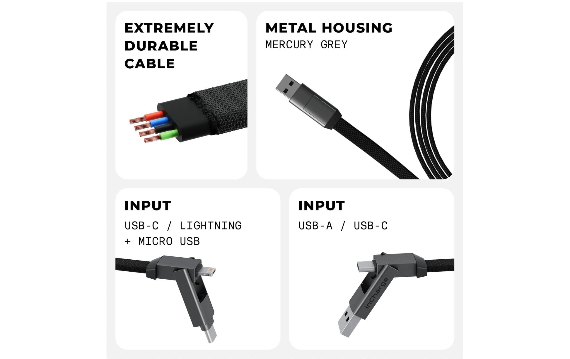 Rolling Square USB-A auf Lightning/USB-C/Micro-USB Kabel – 1,5 m – PD 15 W – für iPhone und mehr