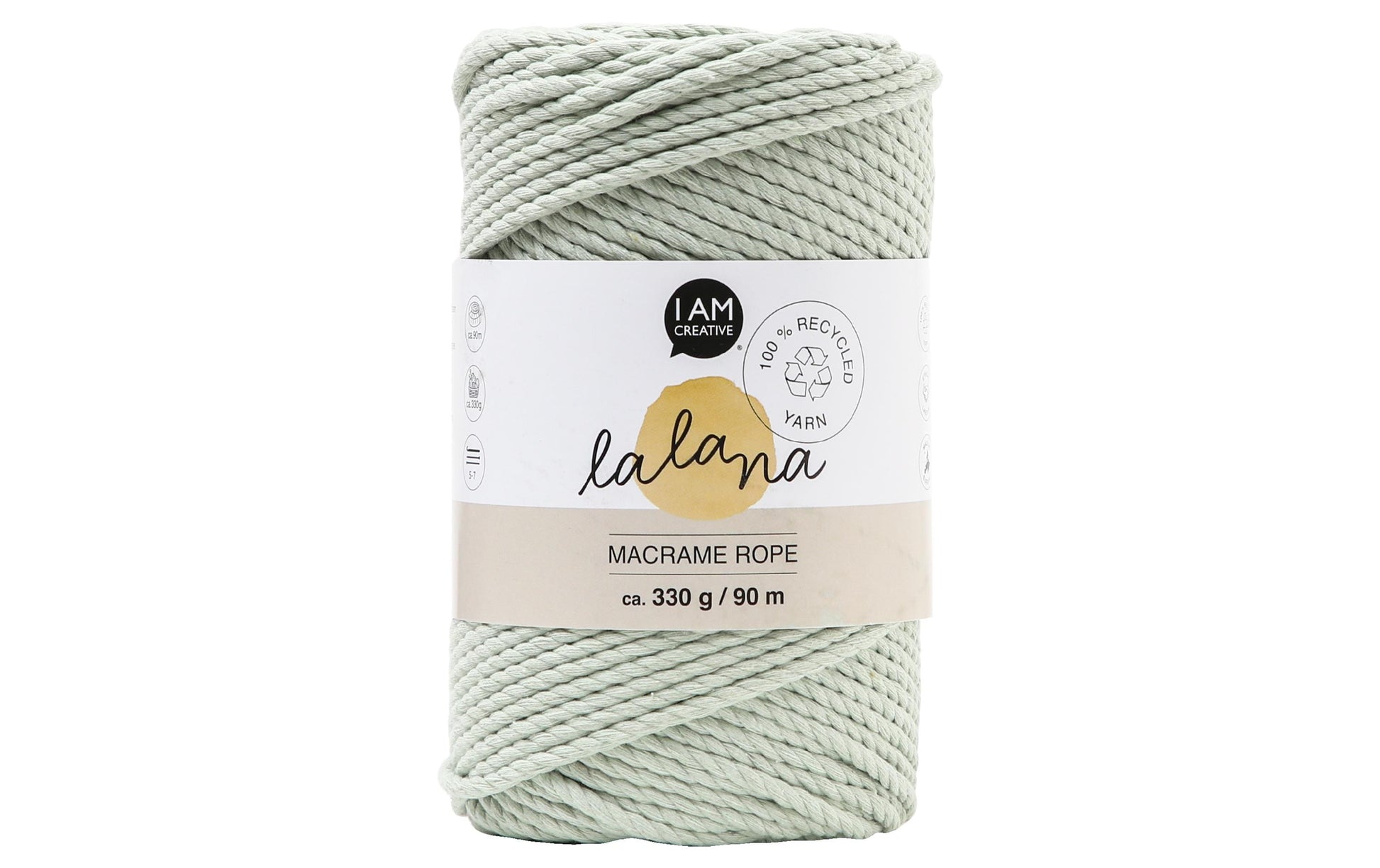lalana Makramee-Kordel Graugrün – Ø 3 mm, 330 g, 90 m, 20% Mischfasern/80% Baumwolle