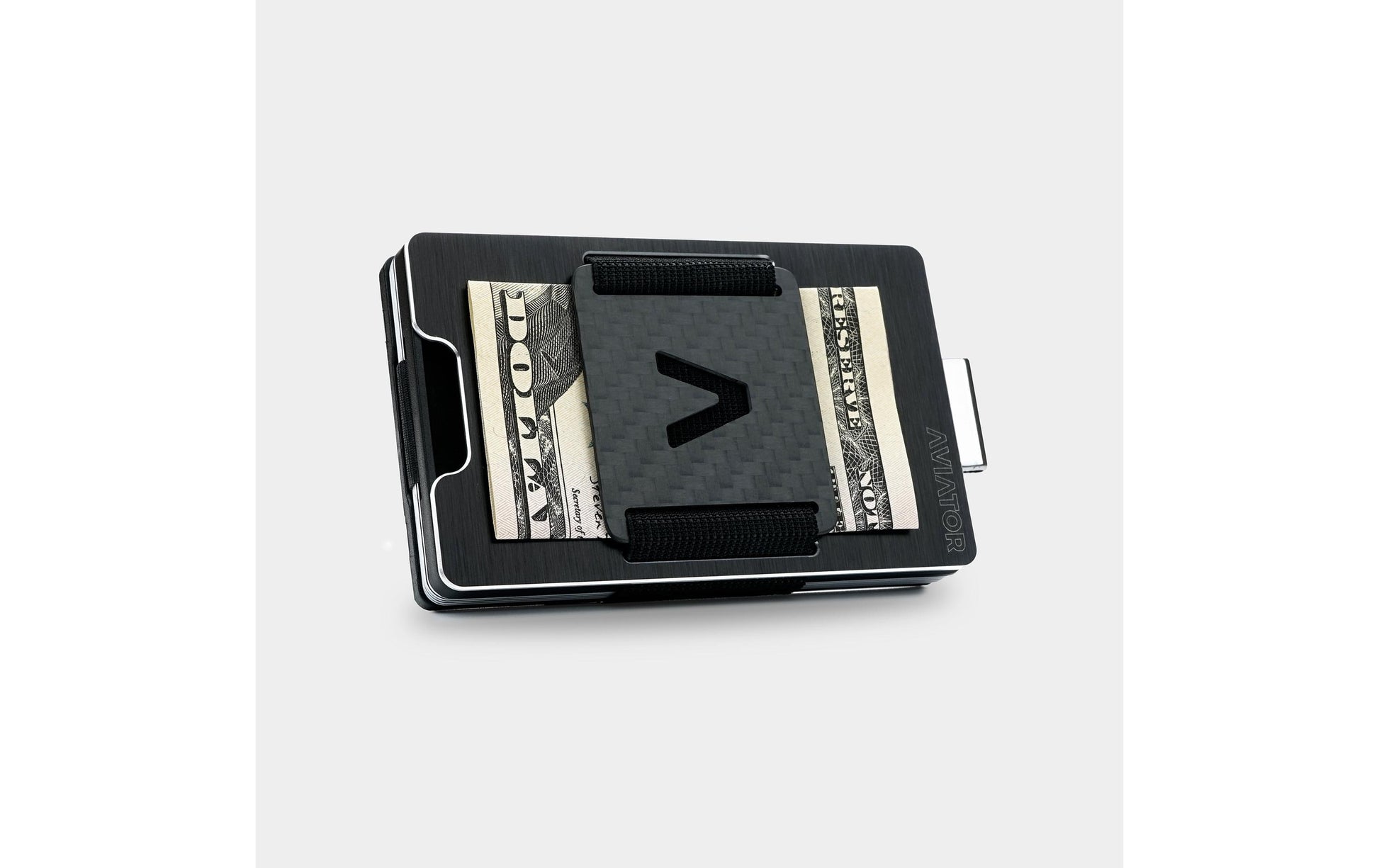Aviator Wallet Brieftasche – RFID-Schutz, 20 Karten, Münzfach, Clip-Verschluss – 86 × 11 × 54 mm – Schwarz