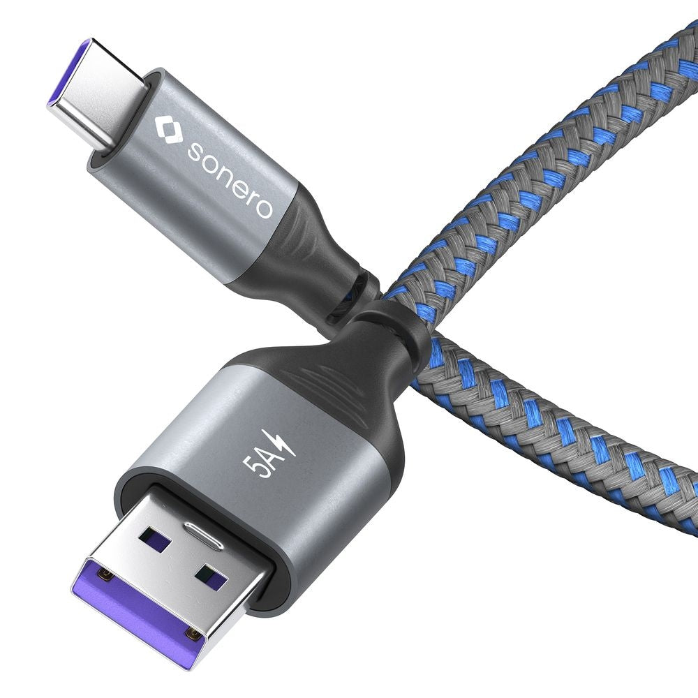 Sonero – USB-C auf USB-A Kabel – USB 2.0 (480 Mbit/s) – 0,25 m – PD 100 W – Blau/Grau