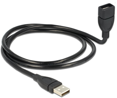 DeLOCK USB-A Verlängerungskabel (Stecker auf Buchse) – USB 2.0 (480 Mbit/s) – 1 m – Schwanenhals – Schwarz