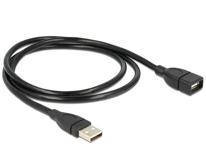 DeLOCK USB-A Verlängerungskabel (Stecker auf Buchse) – USB 2.0 (480 Mbit/s) – 1 m – Schwanenhals – Schwarz