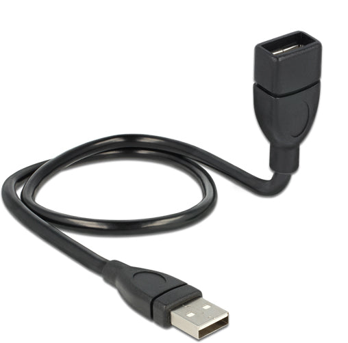 DeLOCK USB-A Verlängerungskabel (Stecker auf Buchse) – USB 2.0 (480 Mbit/s) – 0,5 m – Schwanenhals – Schwarz