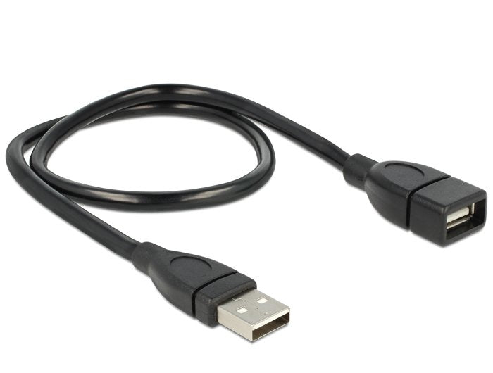 DeLOCK USB-A Verlängerungskabel (Stecker auf Buchse) – USB 2.0 (480 Mbit/s) – 0,5 m – Schwanenhals – Schwarz