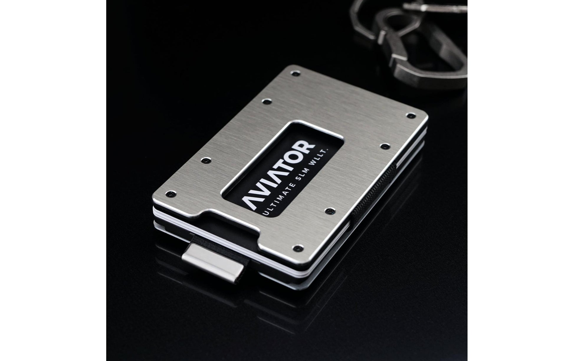 Aviator Wallet AVIATOR – Kartenetui/Brieftasche SLIDE – mit RFID-Schutz, Clip-Verschluss, Münzfach – 20 Karten – Silber