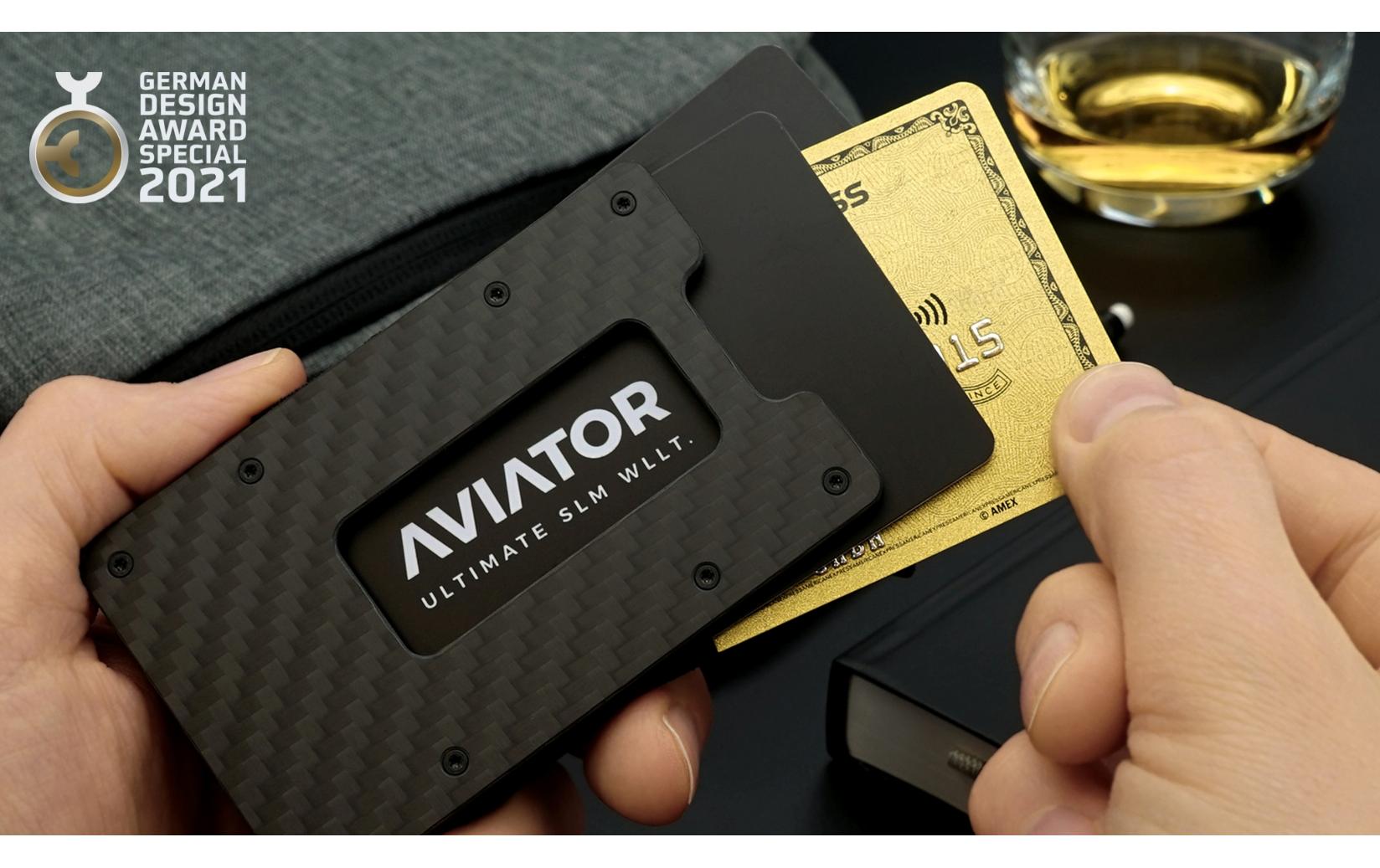 Aviator Wallet AVIATOR – Kartenetui – RFID-Schutz, Münzfach, Clipverschluss – 85,6 × 10,5 × 54 mm, 20 Karten – Anthrazit
