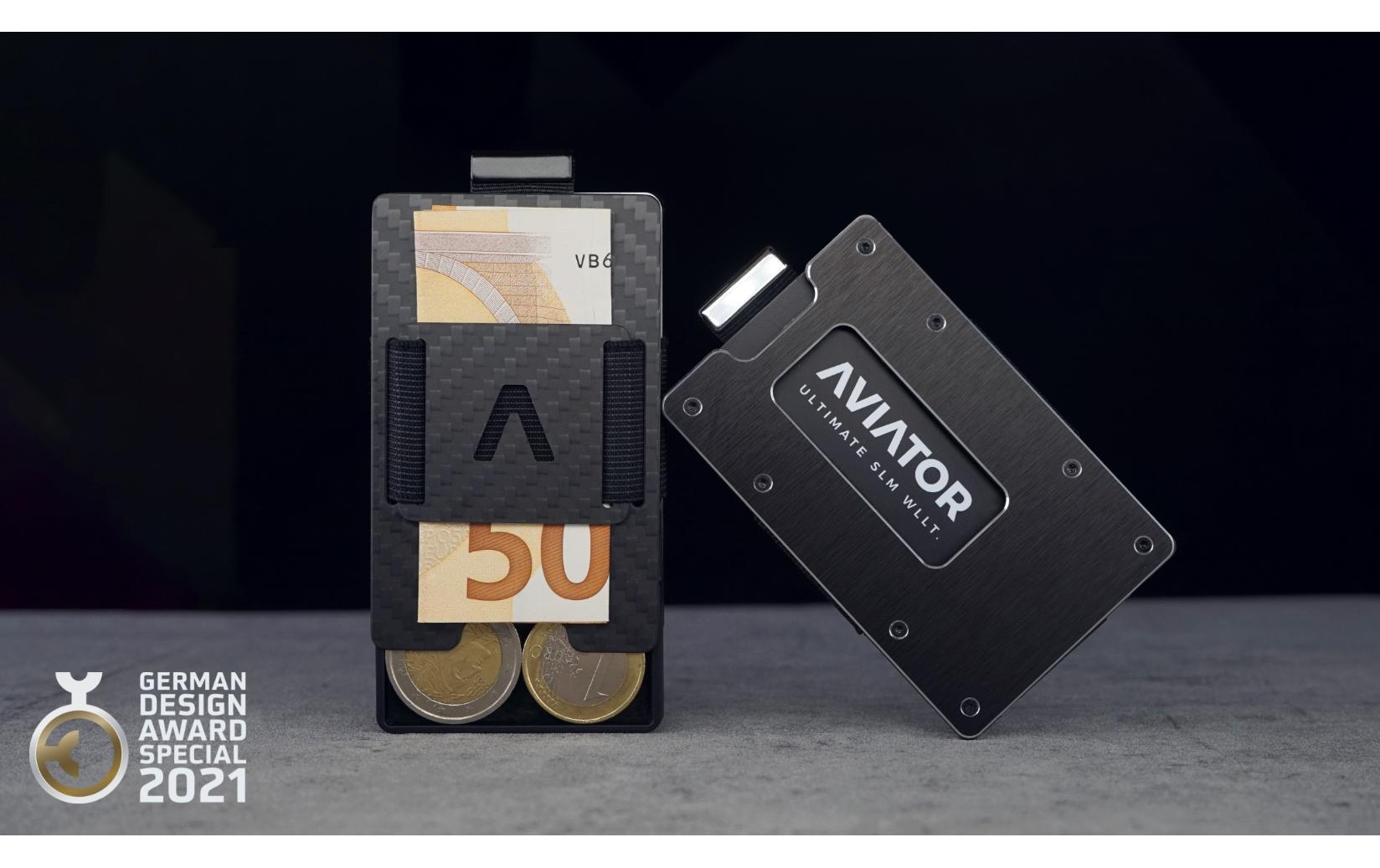 Aviator Wallet AVIATOR – Kartenetui – RFID-Schutz, Münzfach, Clipverschluss – 85,6 × 10,5 × 54 mm, 20 Karten – Anthrazit