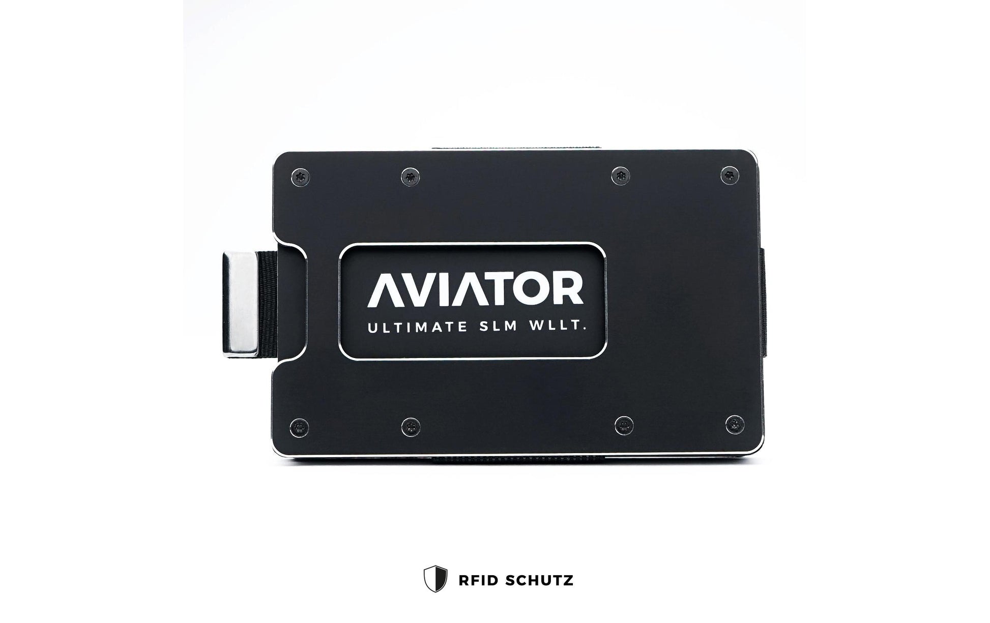 Aviator Wallet AVIATOR – Kartenetui – RFID-Schutz, Münzfach – 20 Karten, 85,6×10,5×54 mm – Schwarz Matt – Aluminium