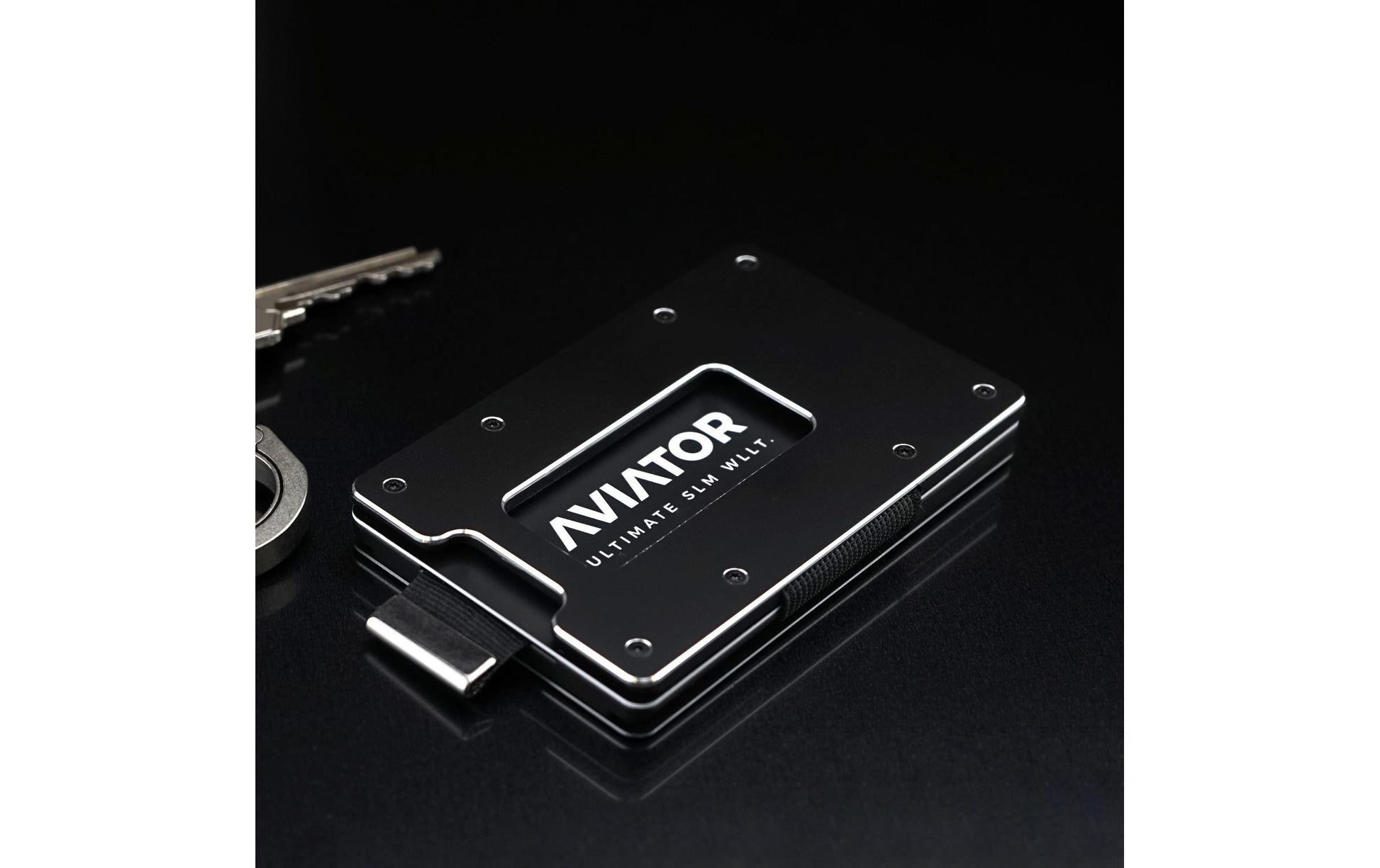 Aviator Wallet AVIATOR – Kartenetui – RFID-Schutz, Münzfach – 20 Karten, 85,6×10,5×54 mm – Schwarz Matt – Aluminium