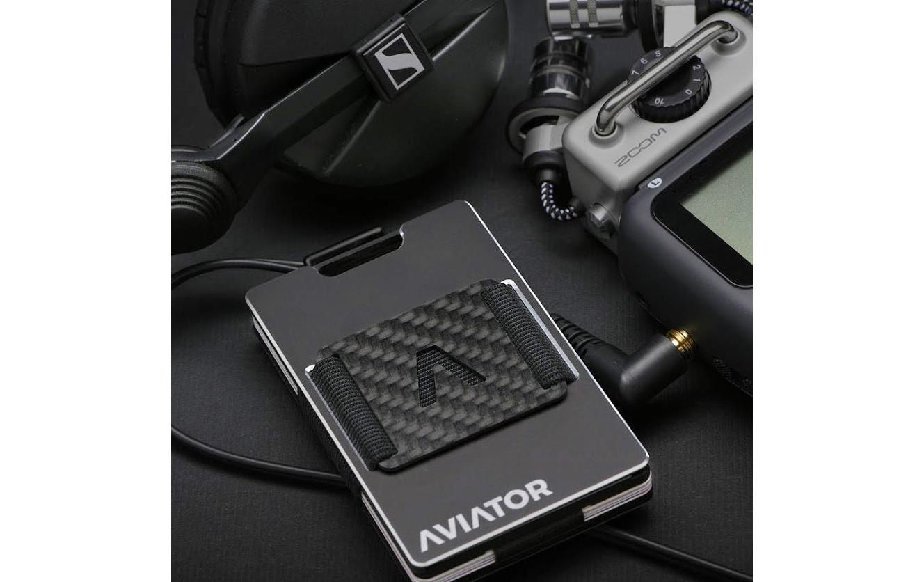 Aviator Wallet AVIATOR – Kartenetui – RFID-Schutz, Münzfach – 20 Karten, 85,6×10,5×54 mm – Schwarz Matt – Aluminium