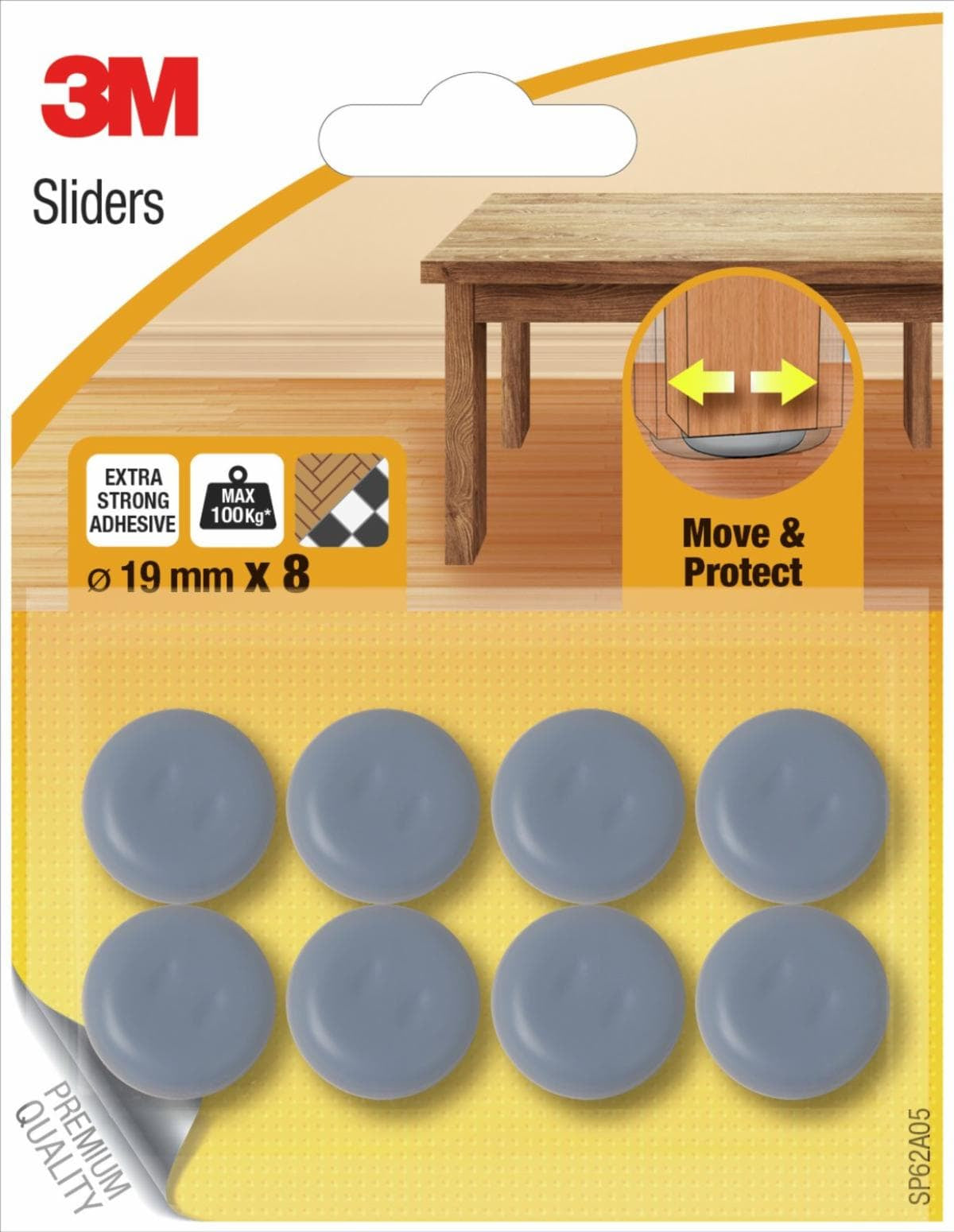 3M SP62A05 Stuhlgleiter Ø 19 mm – grau – selbstklebend