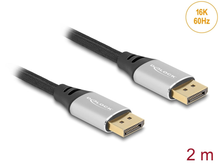 DeLOCK DisplayPort Kabel DP 2.1 8K 60 Hz – 2 m – geflochten – Schwarz/Silber