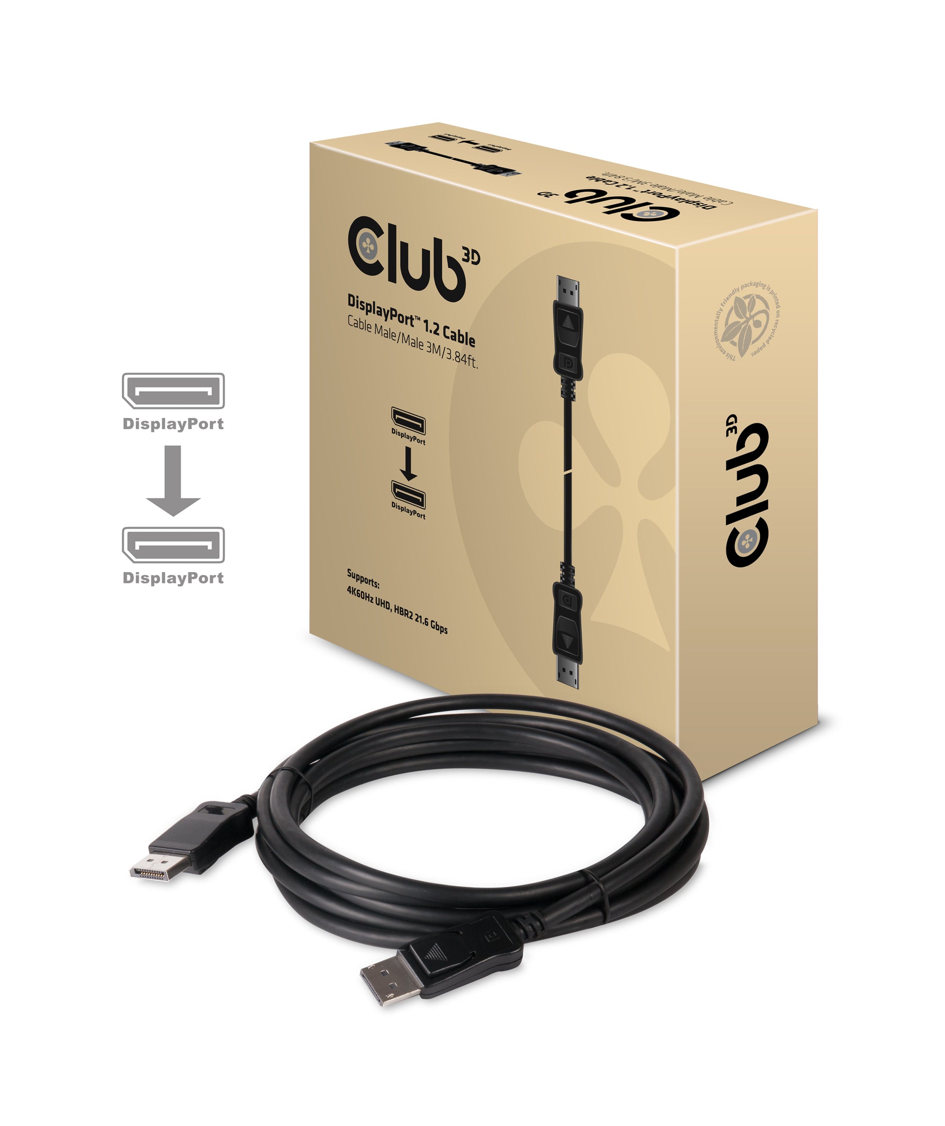 CLUB3D Club 3D DisplayPort Kabel DP 1.2 4K 60 Hz – 3 m – verriegelbar