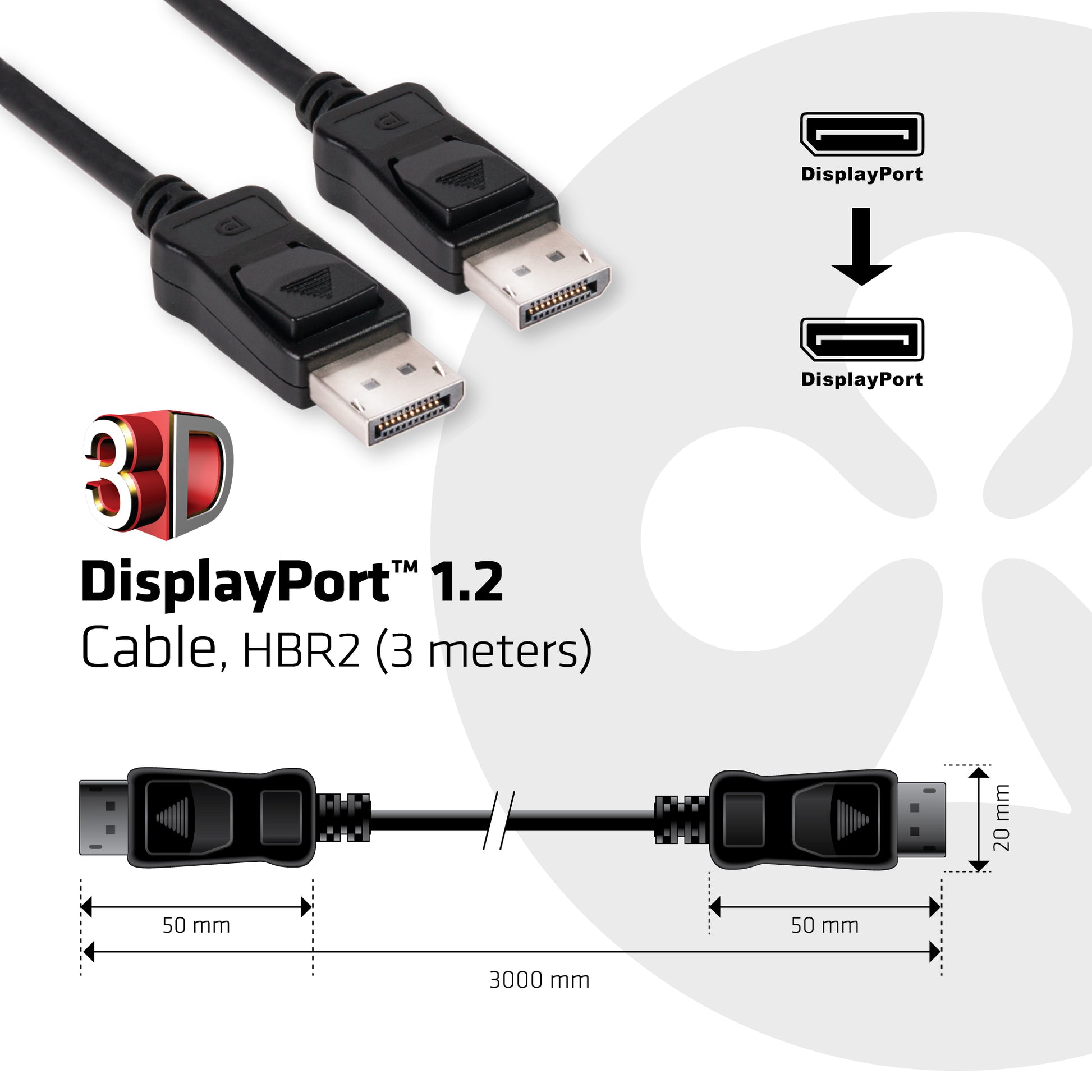 CLUB3D Club 3D DisplayPort Kabel DP 1.2 4K 60 Hz – 3 m – verriegelbar