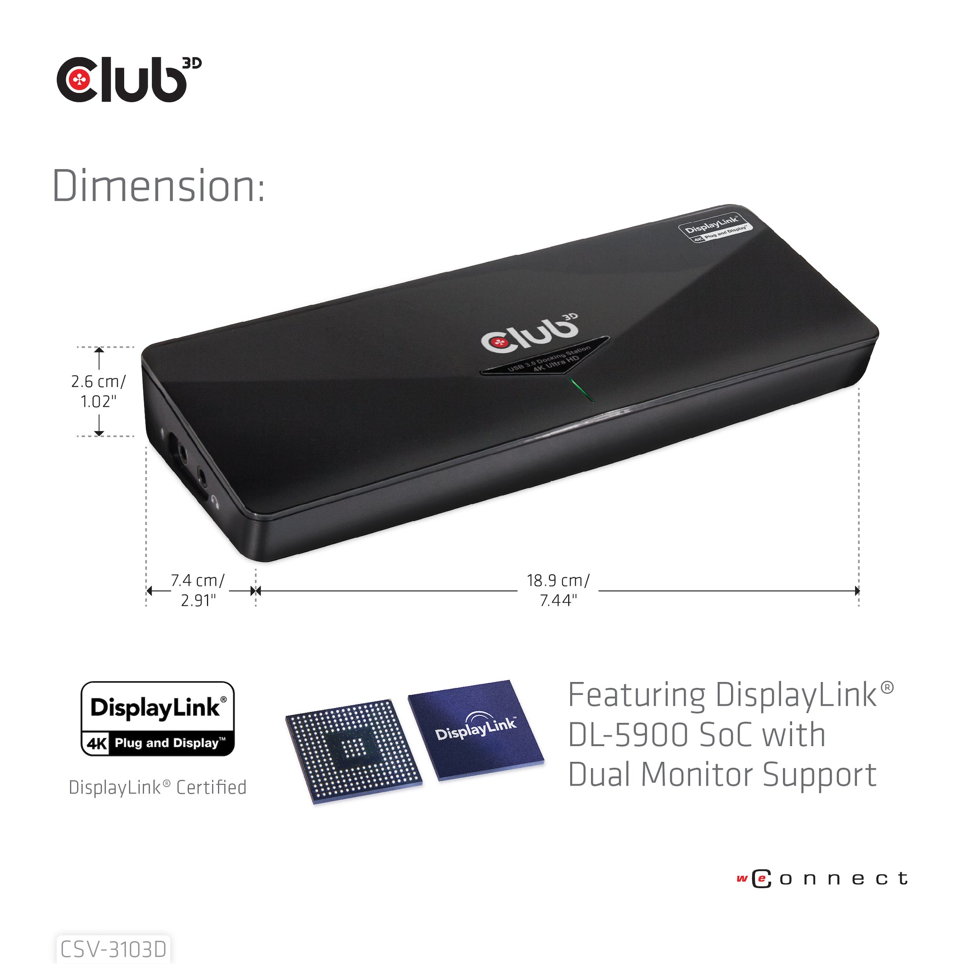 CLUB3D Club 3D CSV-3103D Dockingstation – USB-A, 1× DP, 1× HDMI, 1× DVI, 3× USB-A, GbE, 3,5 mm Audio, für Windows