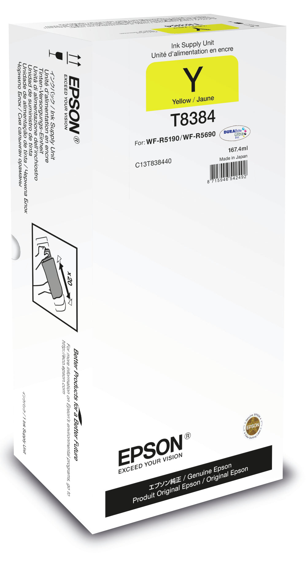 Epson Tintenpatrone C13T838440, Gelb, XL, Original – für WorkForce Pro WF-R5690DTWF, WorkForce Pro WF-R5190DTW