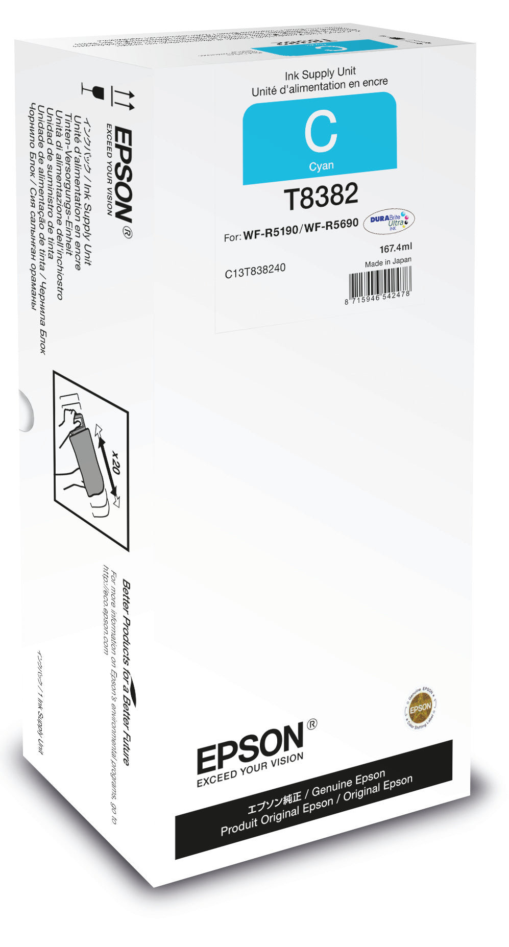 Epson Tintenpatrone T838240 (C13T838240), cyan, original – für WorkForce Pro WF-R5690DTWF, WF-R5190DTW