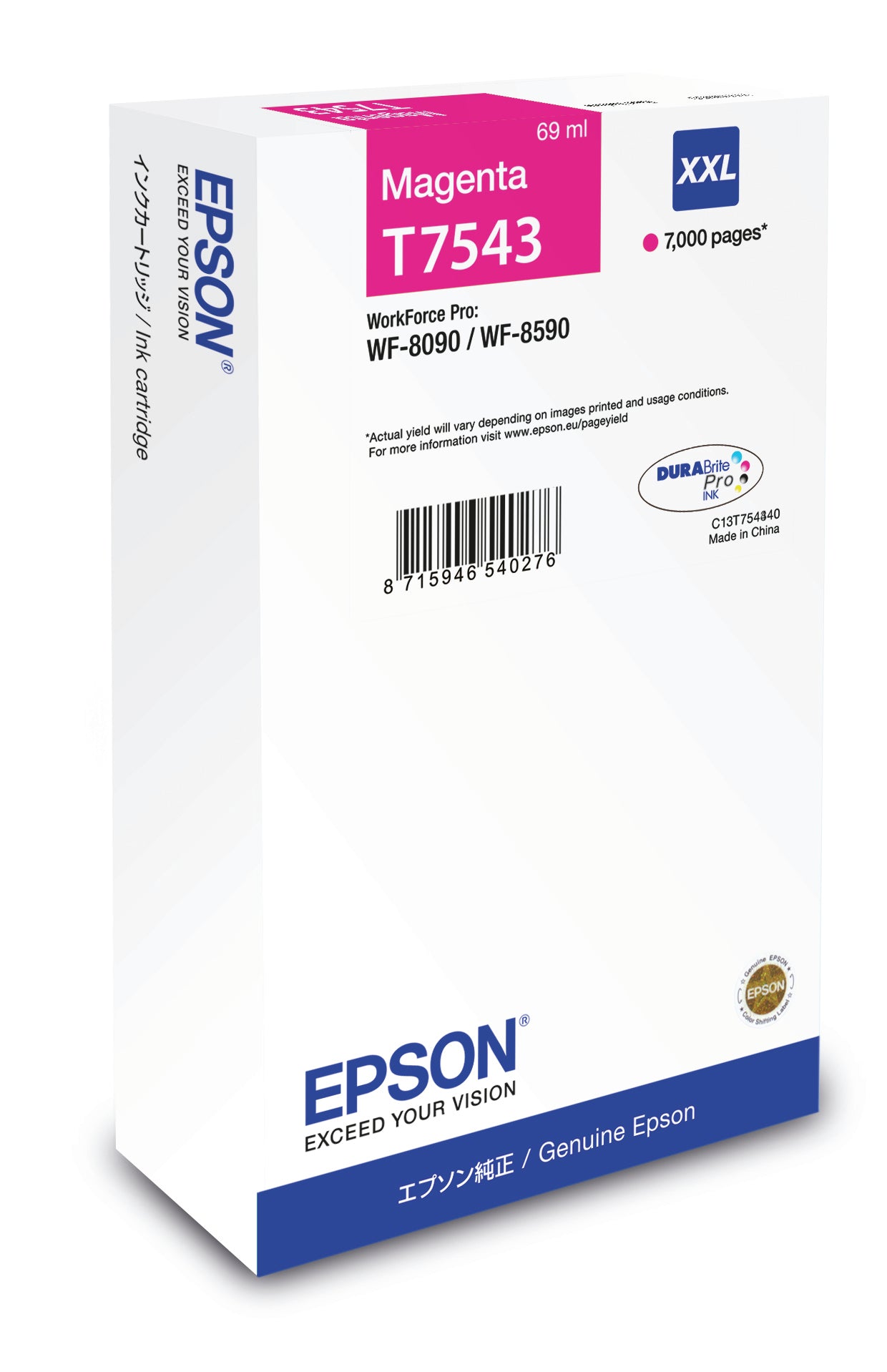 Epson Tintenpatrone C13T754340, Magenta, XXL, 7'000 Seiten, Original – für WF-8090, WF-8590