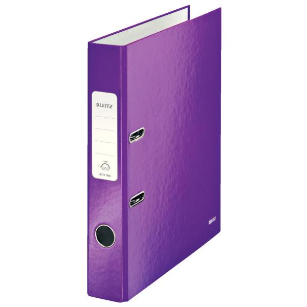 Leitz Ordner – A4 hoch – 2-Ring Hebelmechanik, Rücken 50 mm – violett, mit Griffloch, mit Raumsparösen, FSC