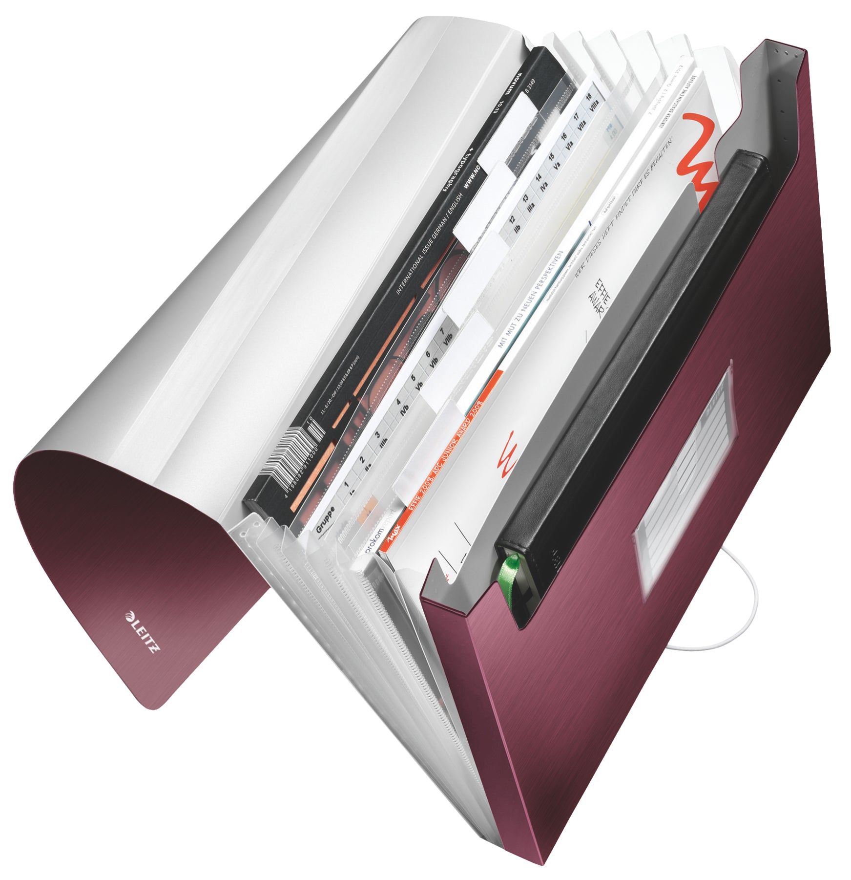 Leitz Fächermappe A4 – 5 Fächer, Gummiband, Polypropylen (PP), Rot, bis 250 Blatt
