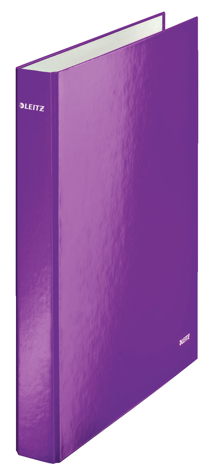 Leitz Ringbuch WOW – A4 Hochformat – 2-Ring Bügelmechanik, Ø 25 mm, Rücken 40 mm – Violett, mit Niederhalter, FSC