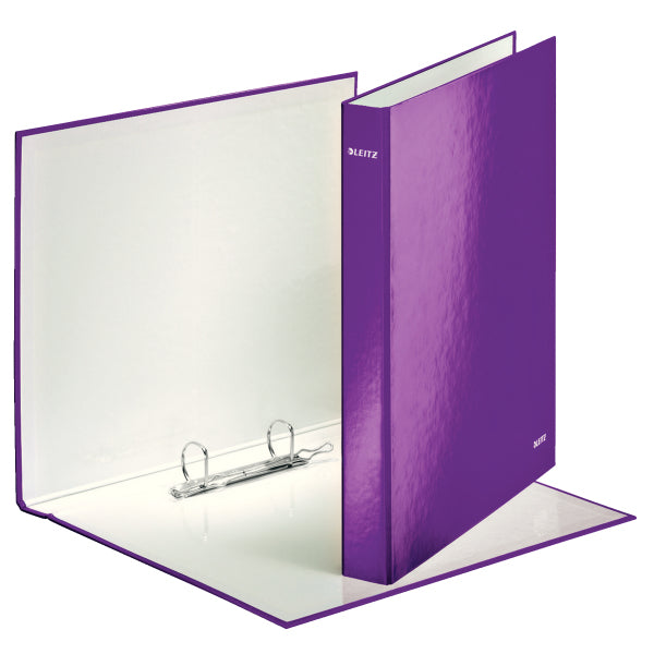 Leitz Ringbuch WOW – A4 Hochformat – 2-Ring Bügelmechanik, Ø 25 mm, Rücken 40 mm – Violett, mit Niederhalter, FSC