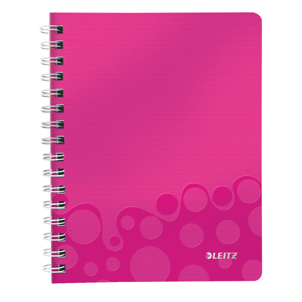 Leitz Collegeblock – A5 – kariert – 80 Blatt – 80 g/m² – Doppelspirale, Stiftschlaufe, Sichthülle, pink, FSC