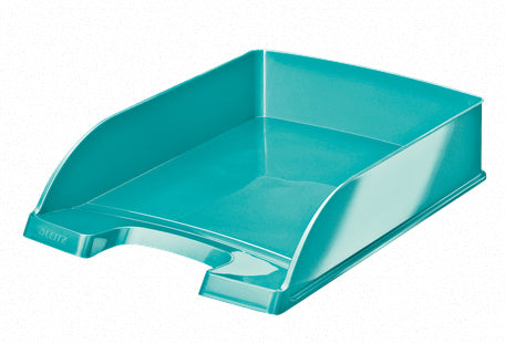 Leitz Briefkorb – mit Griffausschnitt, mit Beschriftungsfeld, glänzend, blau, B 255 × H 70 × T 357 mm