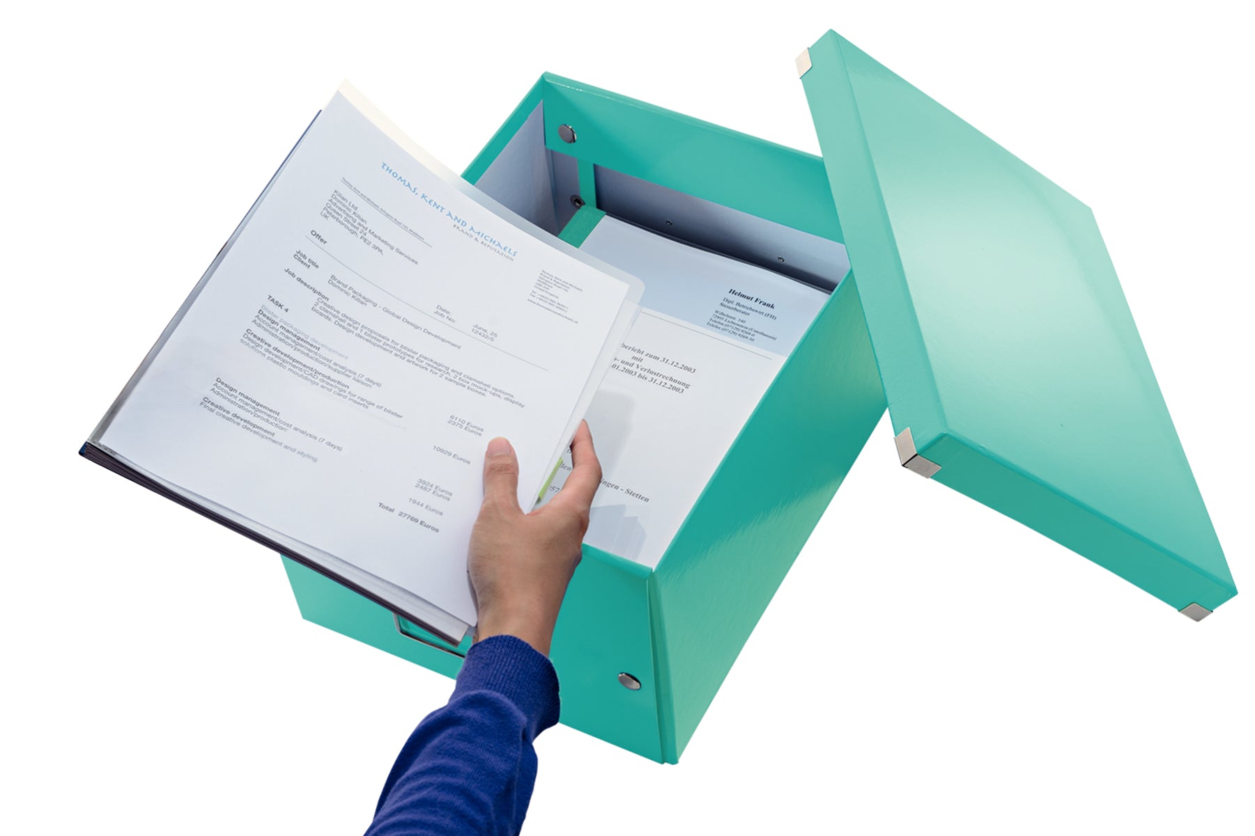Leitz Click&Store Aufbewahrungsbox 17 l – für A4, mit Deckel, stapelbar, mit Etikettenhalter, türkis, Karton