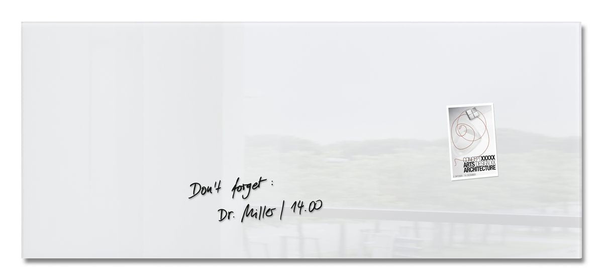 Sigel Whiteboard – 130 × 55 cm, Glas, magnetisch, Wandmontage, inkl. SuperDym Magnetwürfel, Montagesatz