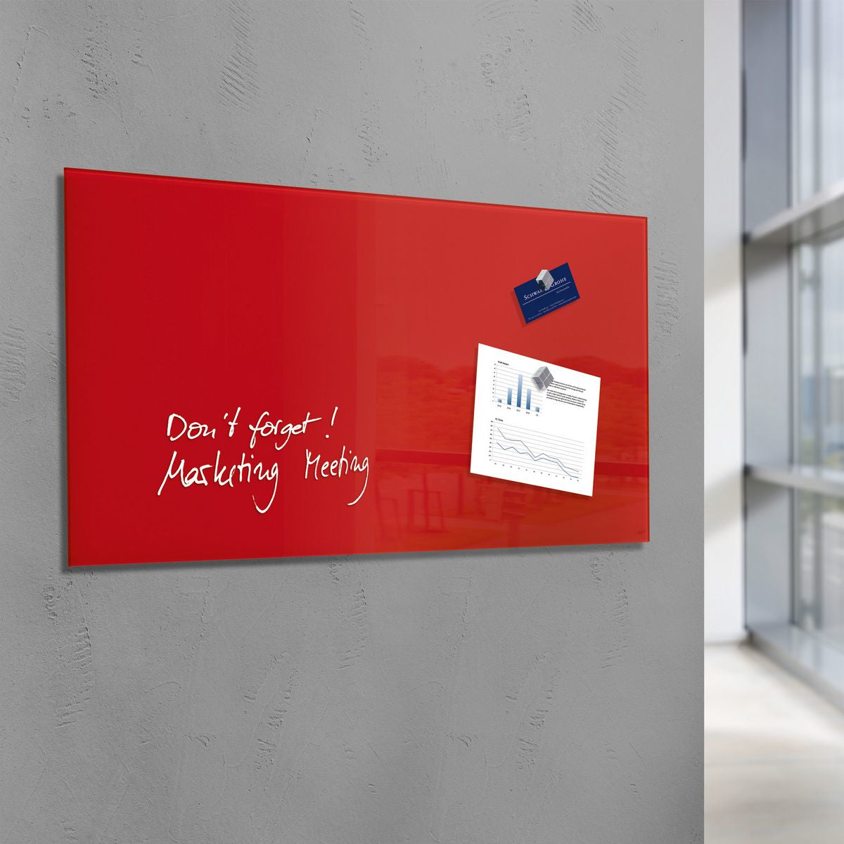 Sigel Whiteboard – 130 × 55 cm, Glas, magnetisch, Wandmontage, inkl. Magnetwürfel, Montagesatz