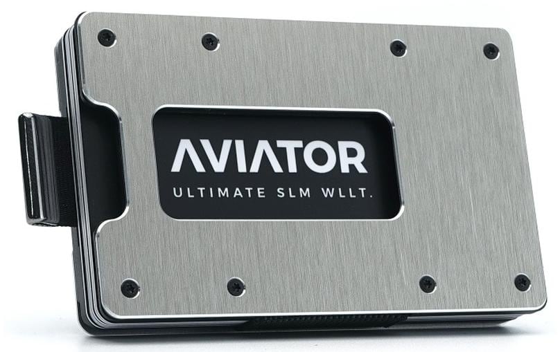Aviator Wallet AVIATOR – Kartenetui/Brieftasche SLIDE – mit RFID-Schutz, Clip-Verschluss, Münzfach – 20 Karten – Silber