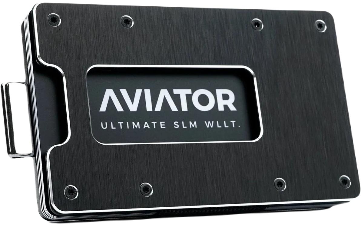 Aviator Wallet Brieftasche – RFID-Schutz, Münzfach, Clipverschluss – 20 Karten, 85,6×10,5×54 mm – schwarz