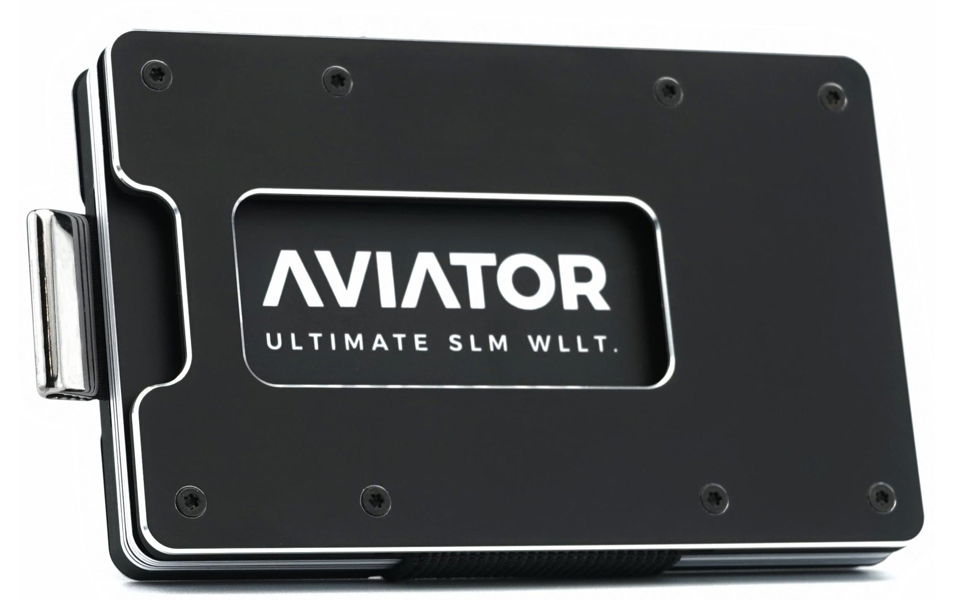 Aviator Wallet AVIATOR – Kartenetui – RFID-Schutz, Münzfach – 20 Karten, 85,6×10,5×54 mm – Schwarz Matt – Aluminium