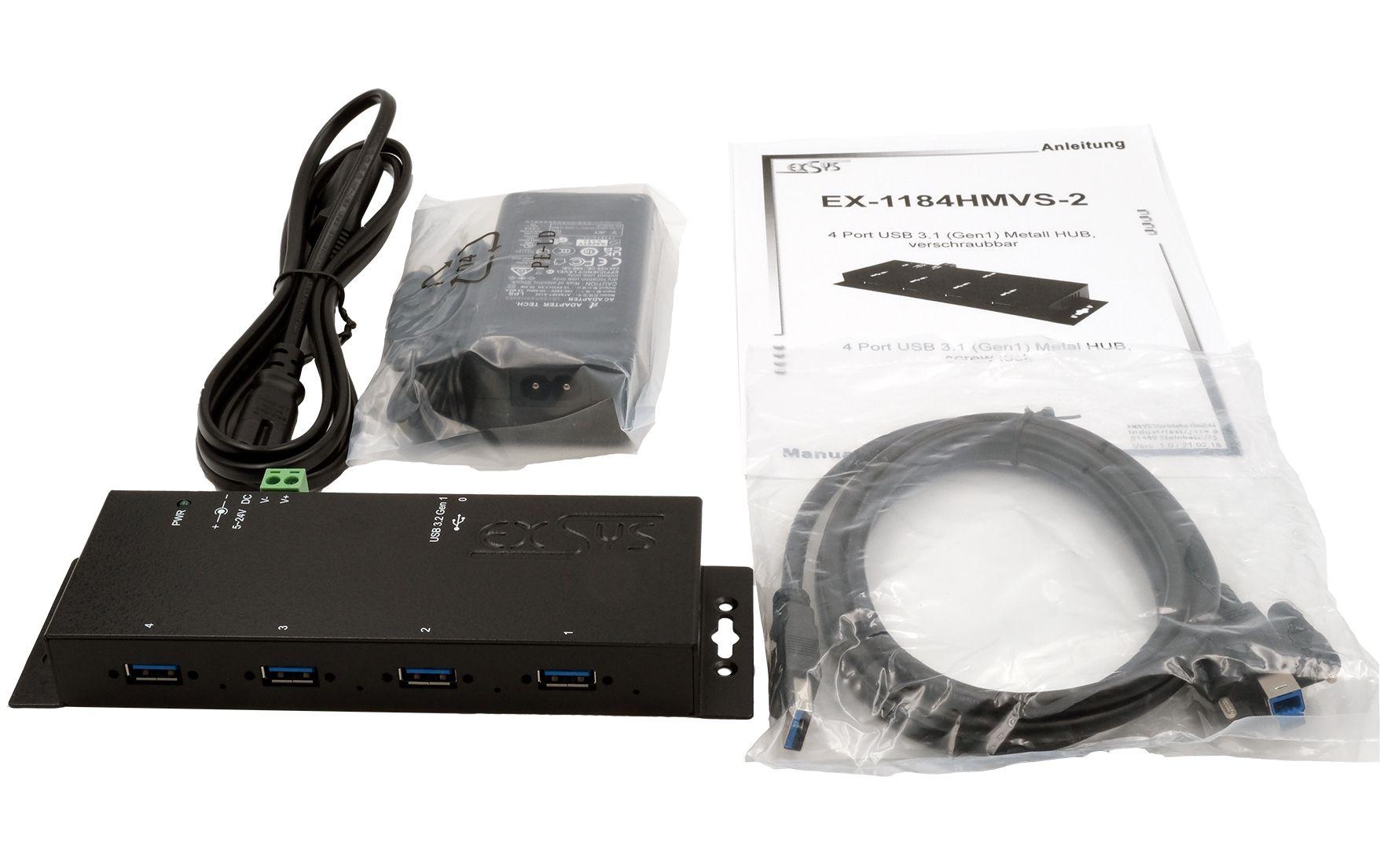 EXSYS EX-1184HMVS-2 USB-Hub – USB-B, 4× USB-A, für Windows/Mac/Linux