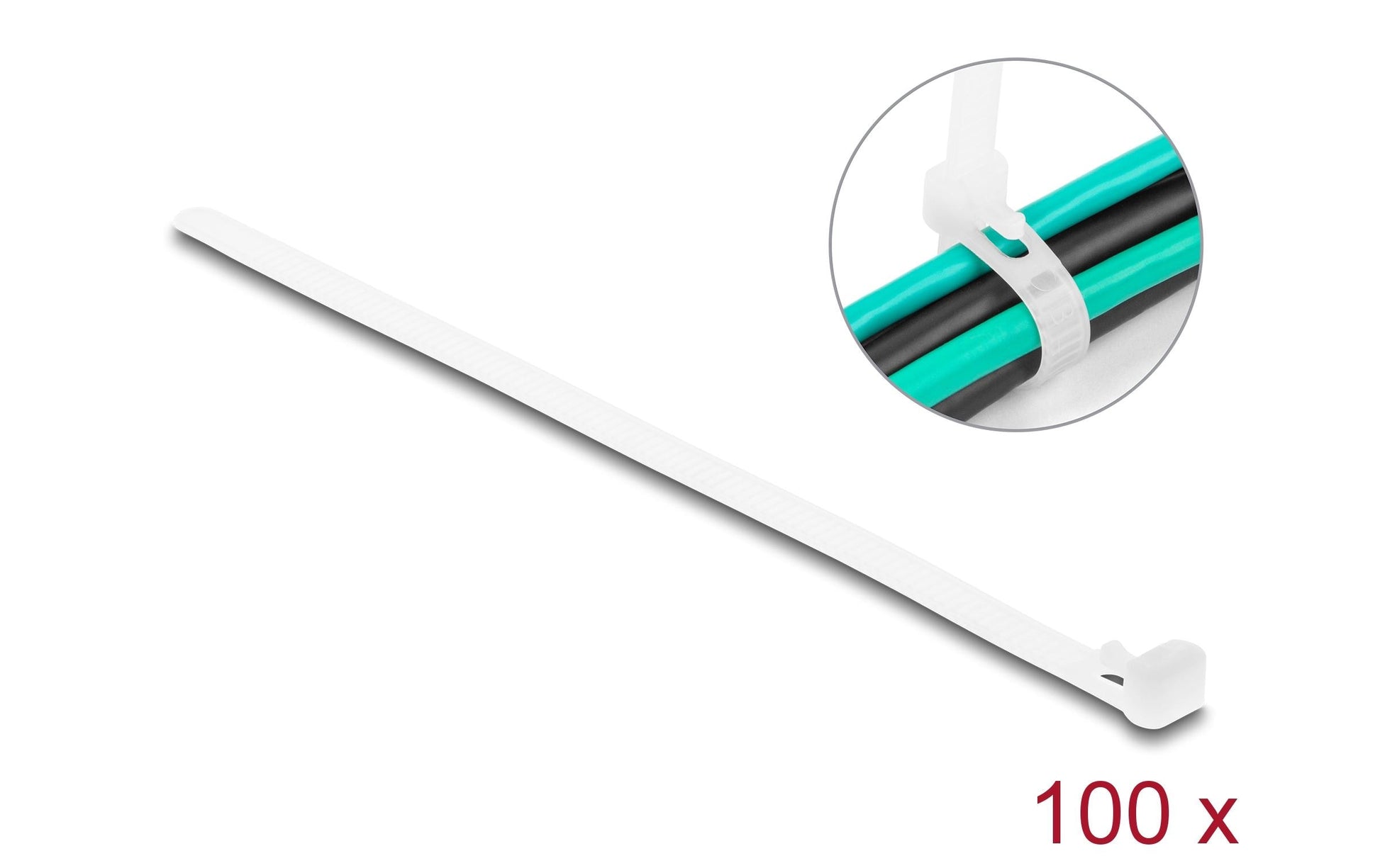DeLOCK Klettkabelbinder, 7,2 mm × 0,2 m, Weiss, 100 Stück