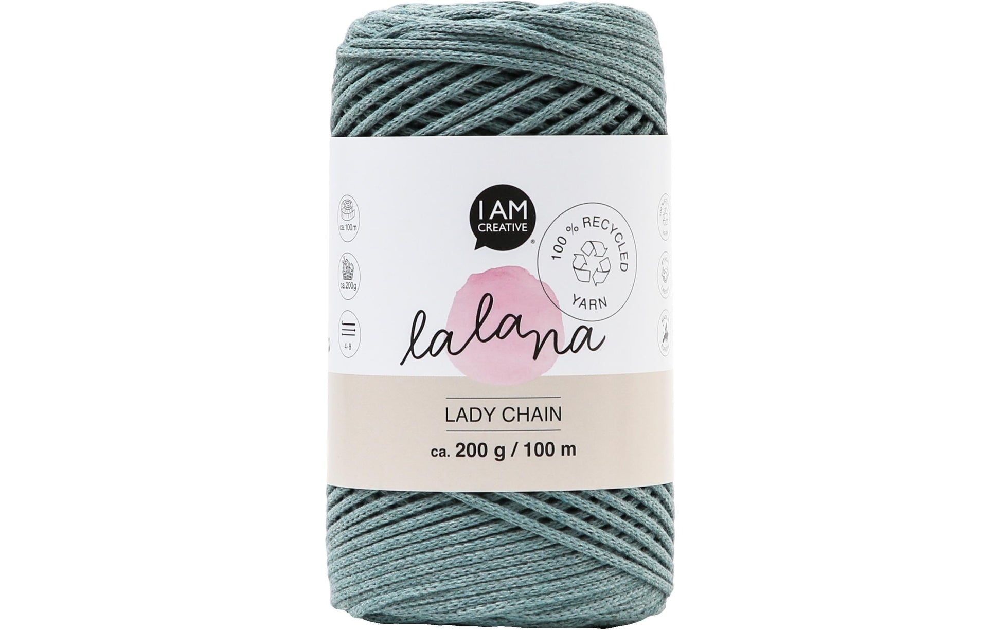 lalana Lady Chain Garn Blaugrau – 200 g, 100 m, Nadel 8 mm, 80% Baumwolle/20% Mischfasern, 1 Stk.
