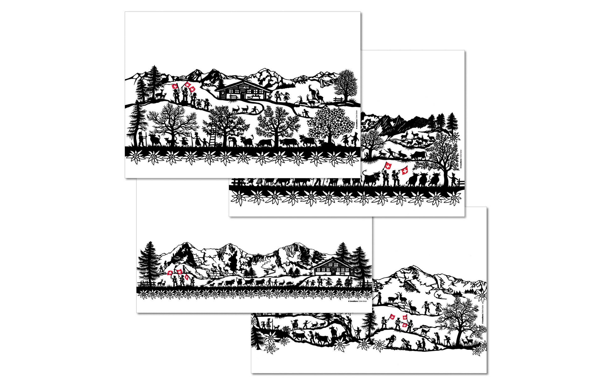Trendform Tischset Swiss Tradition – Papier, Motiv Scherenschnitt Landleben, 42 × 29,7 cm