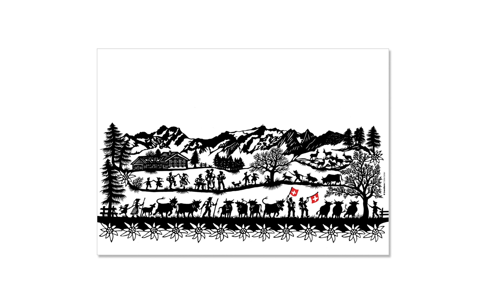 Trendform Tischset Swiss Tradition – Papier, Motiv Scherenschnitt Landleben, 42 × 29,7 cm