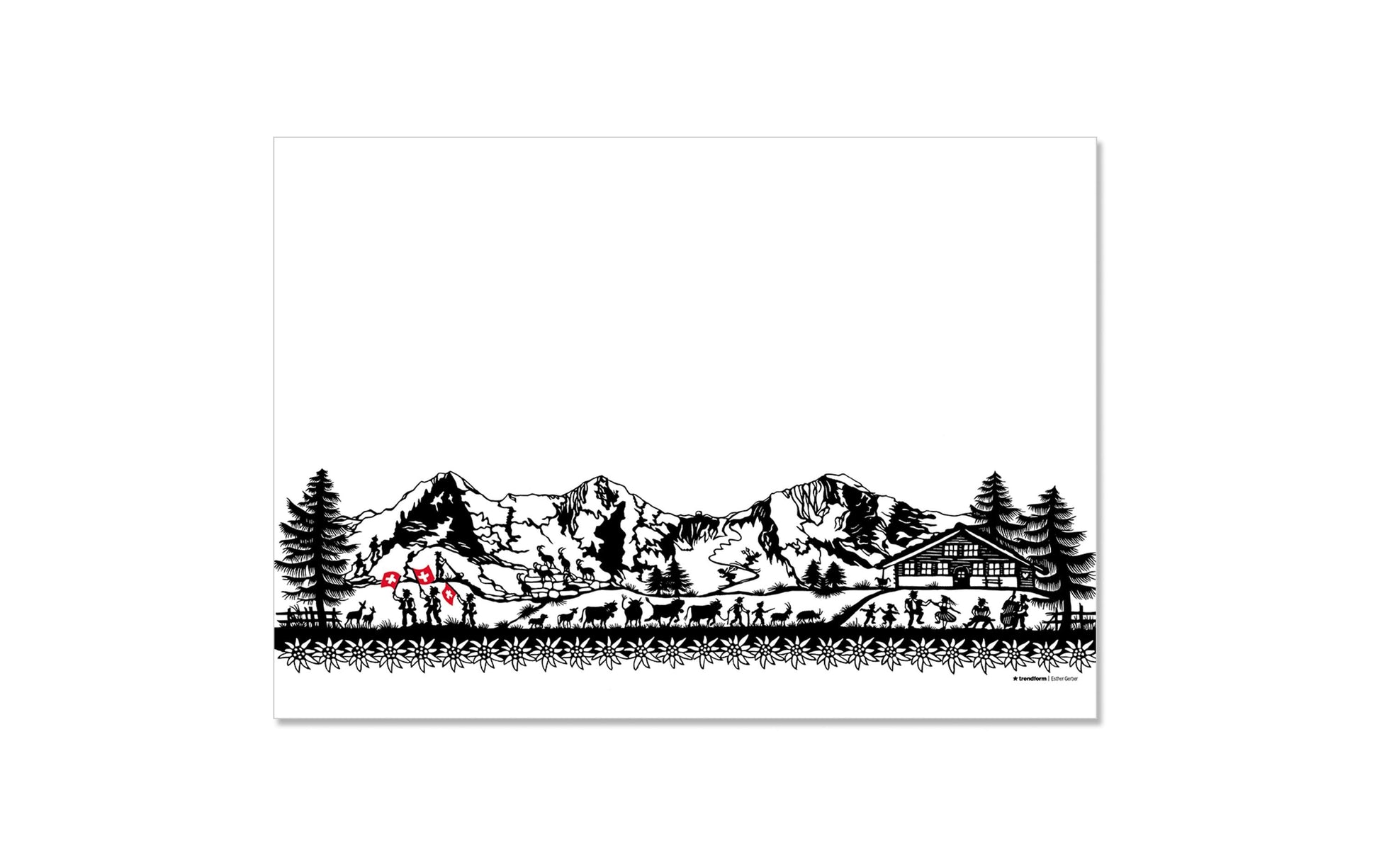 Trendform Tischset Swiss Tradition – Papier, Motiv Scherenschnitt Landleben, 42 × 29,7 cm