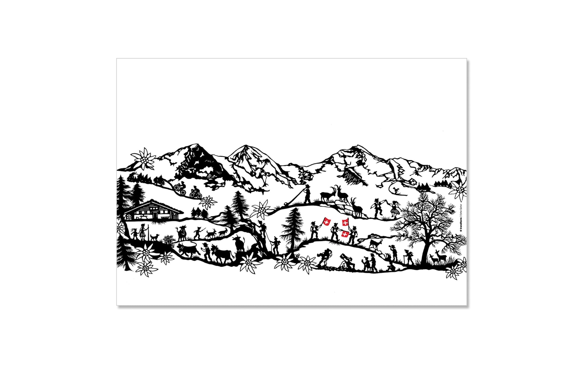 Trendform Tischset Swiss Tradition – Papier, Motiv Scherenschnitt Landleben, 42 × 29,7 cm