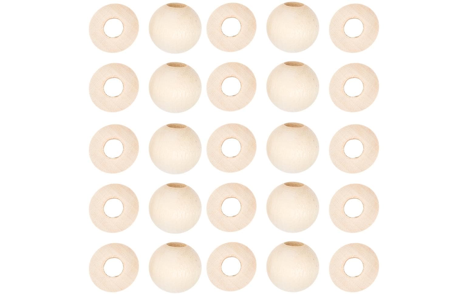 lalana Holzperlen, rund – braun – Ø 20 mm, Grossloch – 25 Stk.
