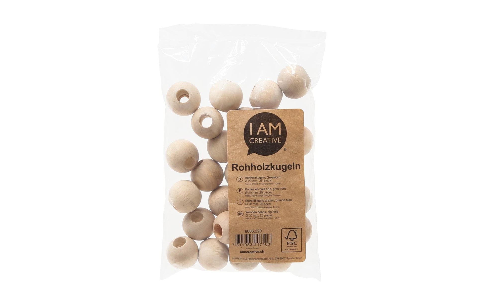 lalana Holzperlen, rund – braun – Ø 20 mm, Grossloch – 25 Stk.