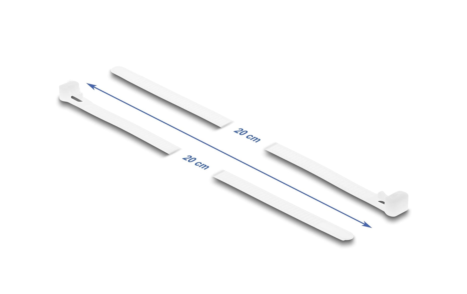 DeLOCK Klettkabelbinder, 7,2 mm × 0,2 m, Weiss, 100 Stück