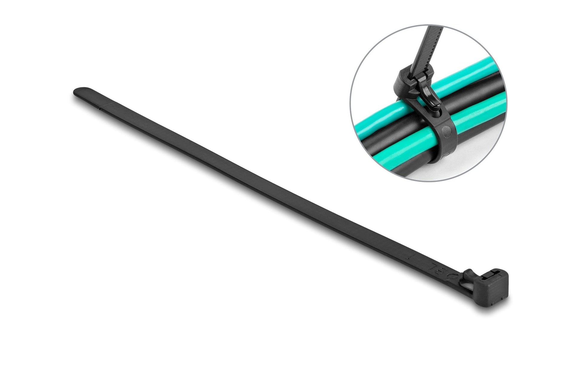 DeLOCK Klett-Kabelbinder 300 × 7,6 mm, Schwarz, 100 Stk.