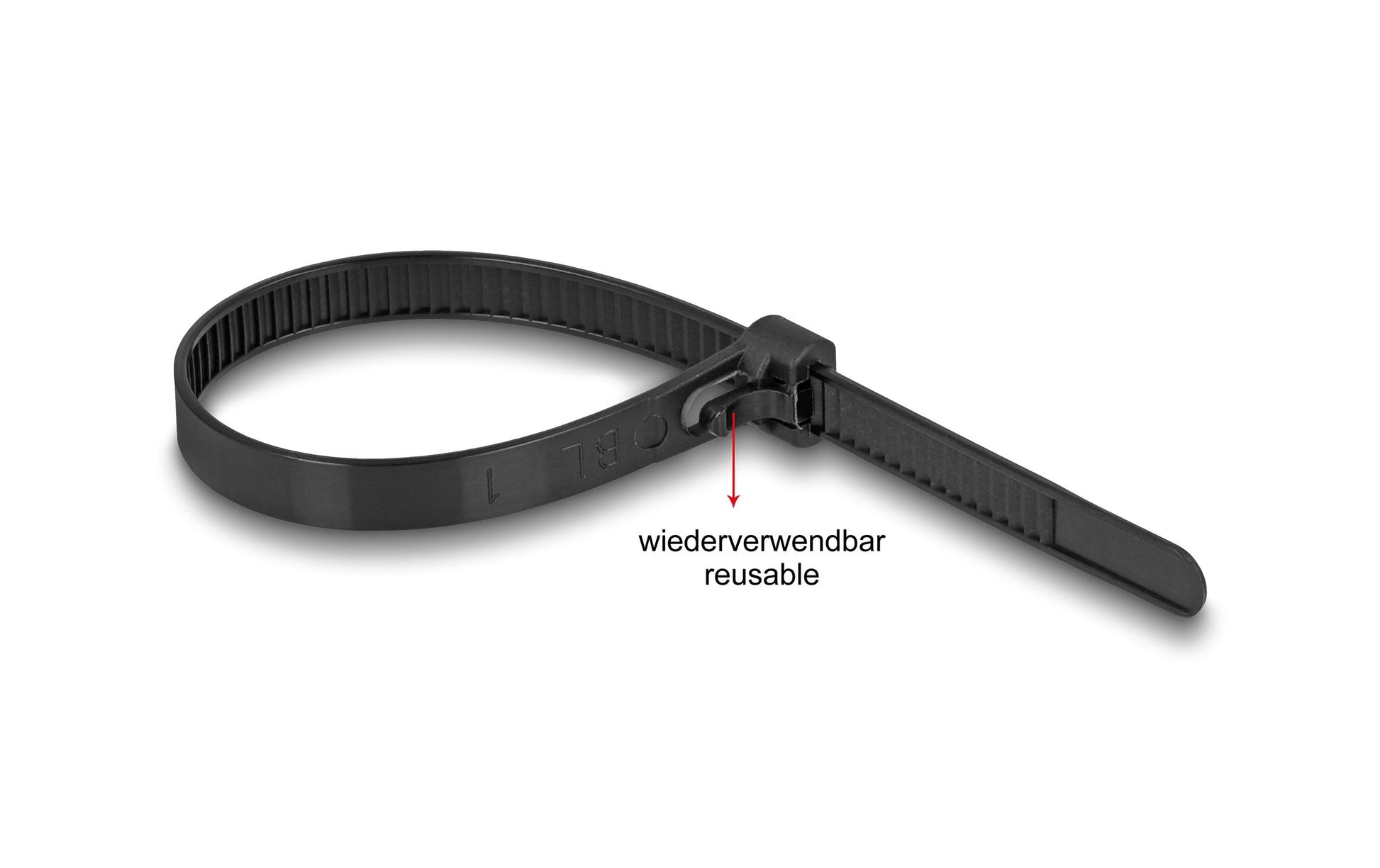 DeLOCK Klett-Kabelbinder 300 × 7,6 mm, Schwarz, 100 Stk.